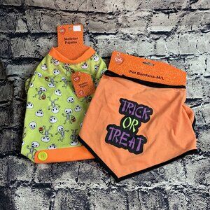 Pet Central Medium Skeleton Ka-Boo PJ &"Trick Or Treat" Bandana Halloween Set